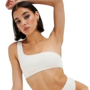 Good American Women Crinkle Hot Shoulder Swim Top In‎ Ivory Size 3/4 L/XL